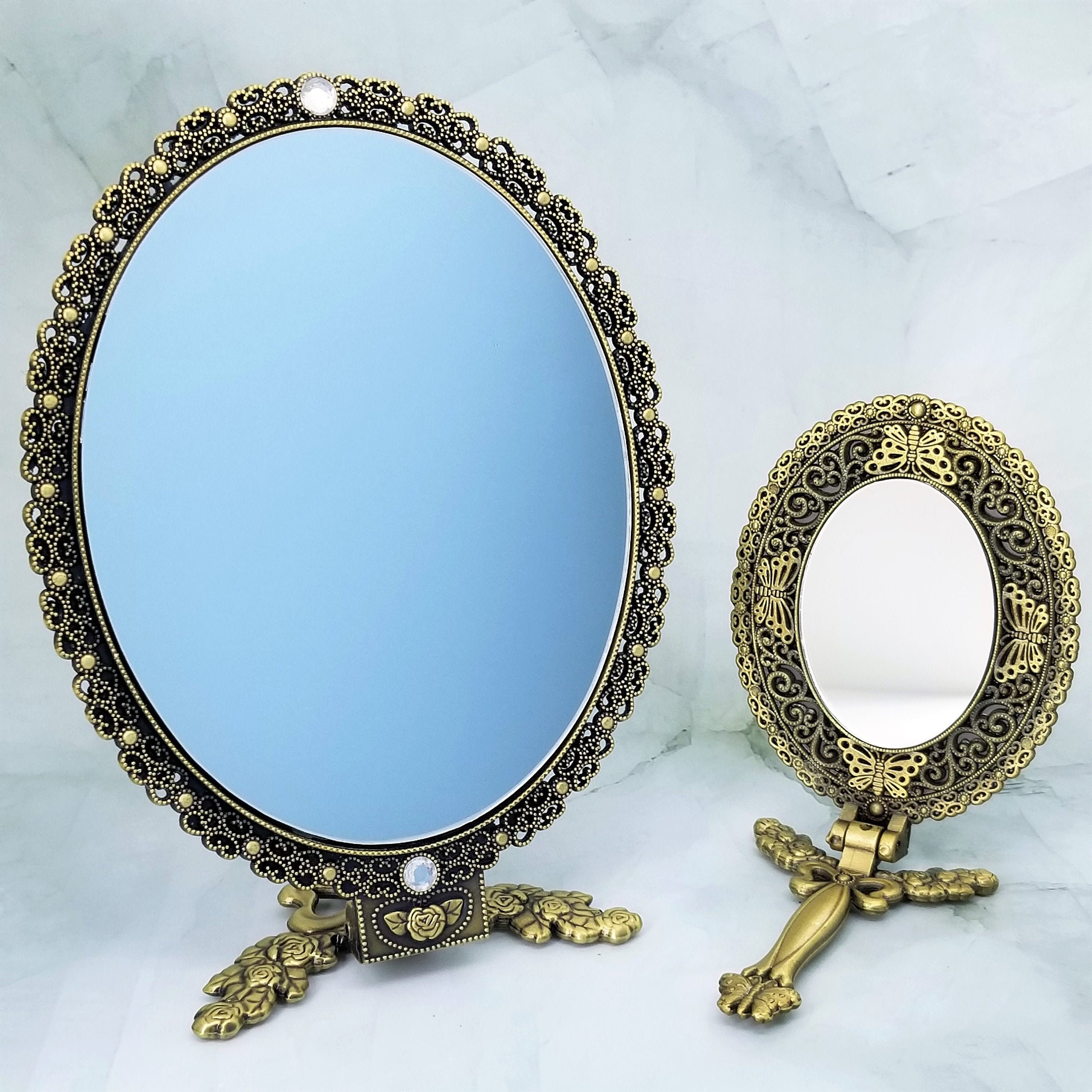 Antique Decorative Metal Handheld Portable Cosmetic Mirror Etsy