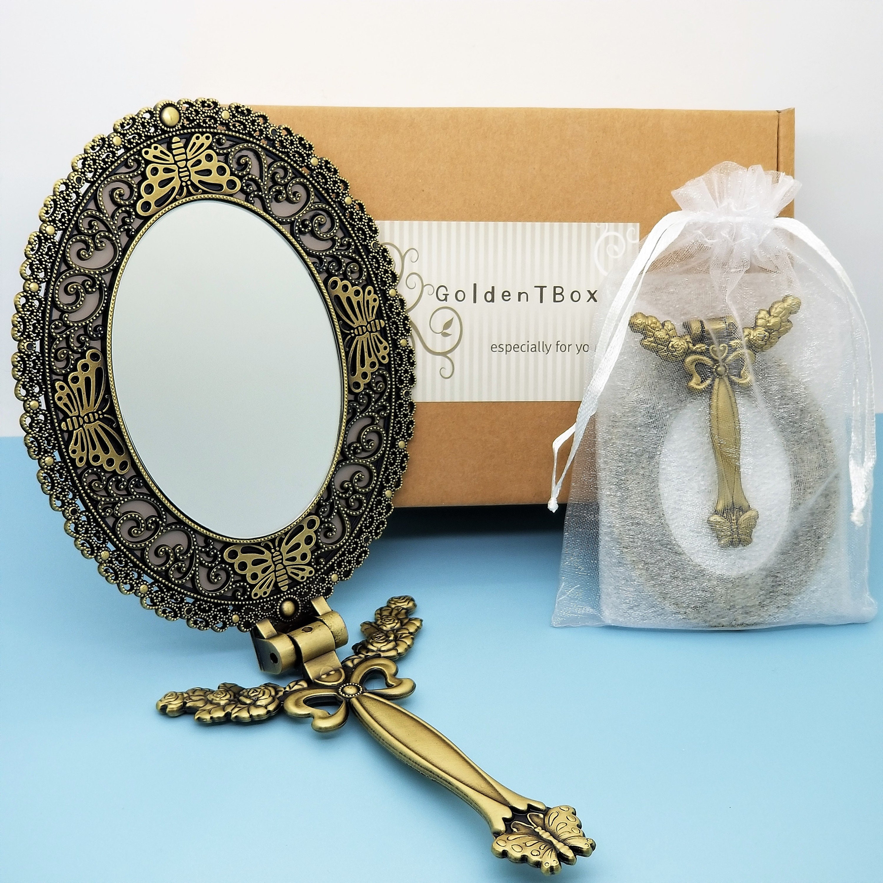 Antique Decorative Metal Handheld Portable Cosmetic Mirror Etsy