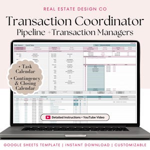 Sistema di gestione delle transazioni immobiliari con pipeline, calendario delle attività, calendario di contingenza e chiusura, modello di foglio di calcolo di Google Sheets