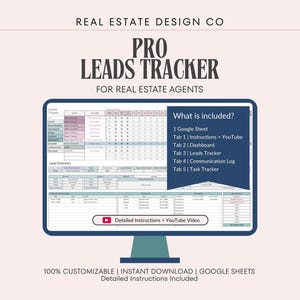 Real Estate Agent Lead Tracker: Google Sheets, Dashboard, Task Tracker, Communication Log, Follow-Up