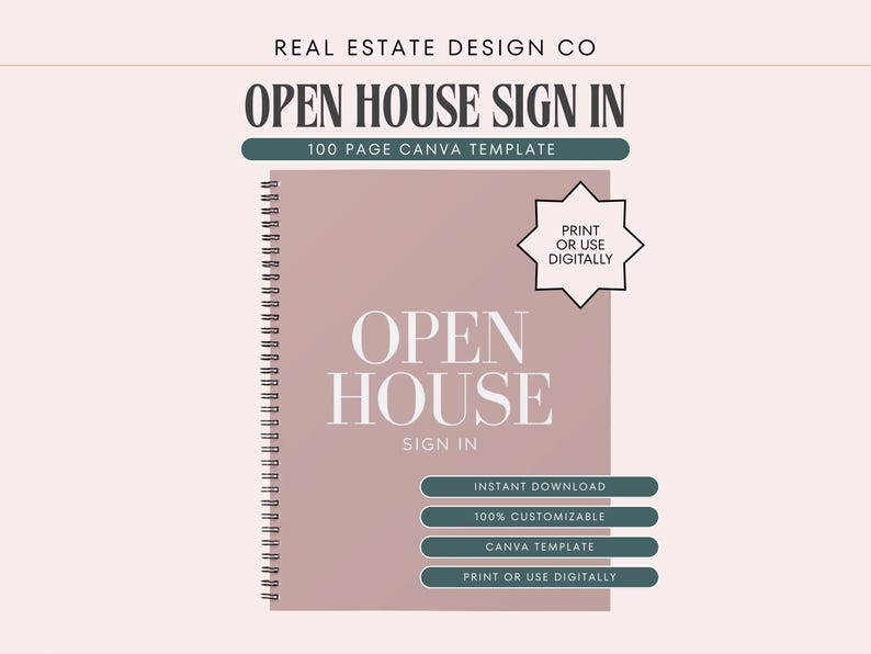 Real Estate Open House Sign-in Book Template, Printable 100-page Canva ...