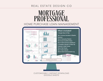 Mortgage Professional Pipeline & Loan Transaction Manager, Google Sheets Spreadsheet, Client Dashboard