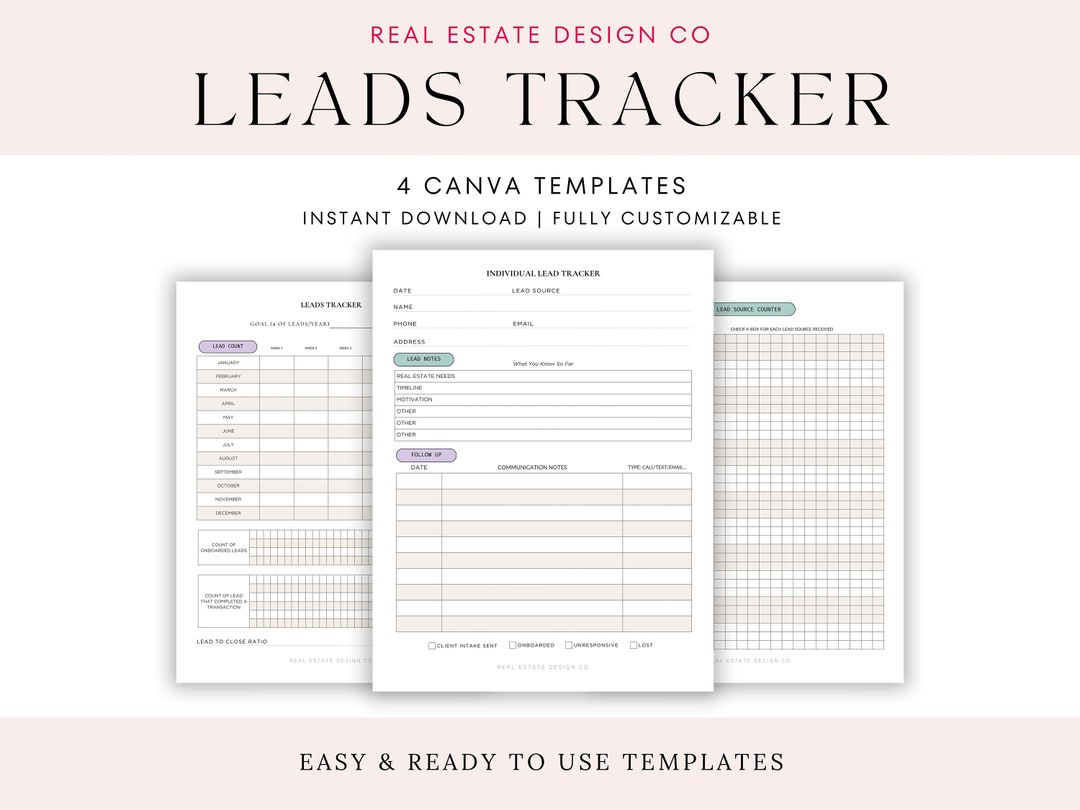 Real Estate Leads Tracker Canva Template Track Individual Leads Track
