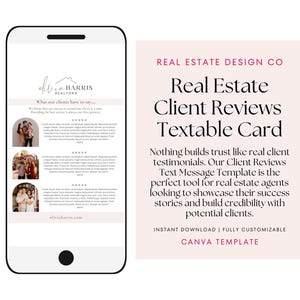 Modèle de message texte pour un agent immobilier Modèle canva de carte avec texte textuel Témoignages de clients Avis de clients Marketing, présentation d'un agent immobilier
