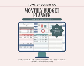 Monthly Budget Planner, Google Sheets, Smart Calendar, Income & Expense Tracker, Savings, Debt