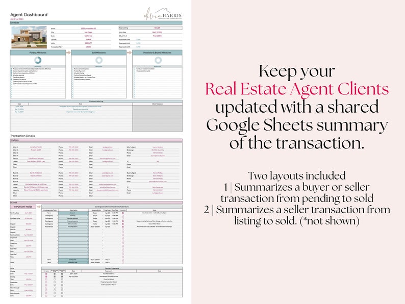 Real Estate Transaction Coordinator Client Dashboard | Sharable Google Sheets Template for Agent & TC Communication image 2