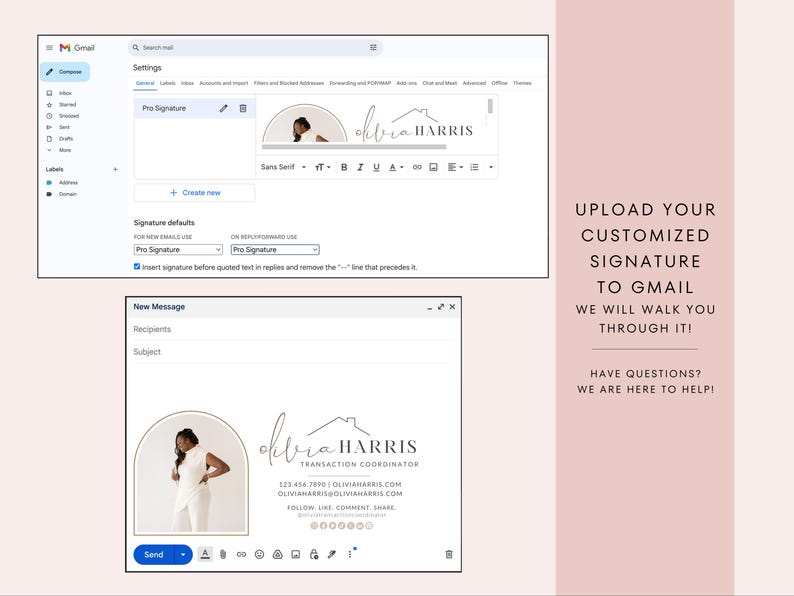 Podpis e-mail koordynatora transakcji w nieruchomościach, profesjonalny podpis w Gmailu, szablon Canva, TC Marketing zdjęcie 5