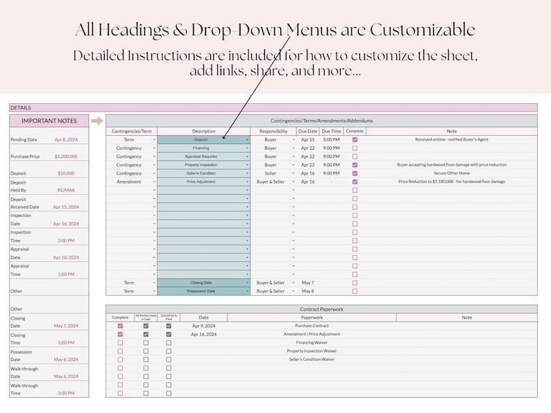 Real Estate Transaction Coordinator Client Dashboard | Sharable Google Sheets Template for Agent & TC Communication image 7