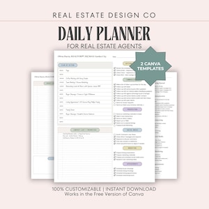 Real Estate Daily Planner, Canva Template, Track Daily Tasks & Habits, Call List, Communication, Marketing