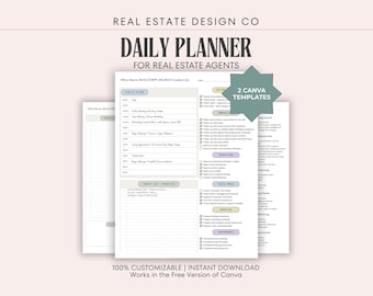 Dagelijkse planner onroerend goed, canvassjabloon, dagelijkse taken en gewoonten bijhouden, oproeplijst, communicatie, marketing