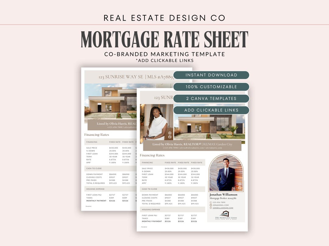 Real Estate Mortgage Rate Sheet Canva Template, Co-branded | Open House ...
