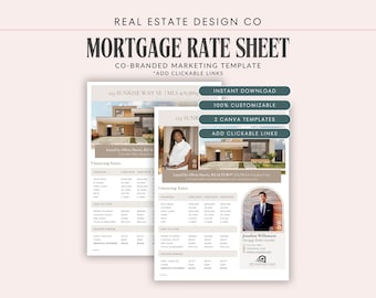 Real Estate Mortgage Rate Sheet Canva Template, Co-branded | Open House, Listing Marketing