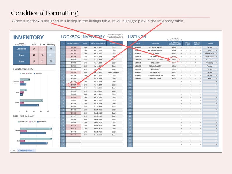 Real Estate Agent Lockbox, Sign & Rider Inventory Tracker, Google Sheets Template, Business Tools image 3