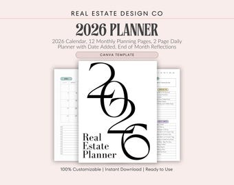 Real Estate Agent 2026 Planner, Business Tools, Canva Template, Appointments, Deadlines Habit Tracker Tasks Checklist Gratitude Affirmations