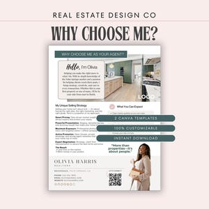Plantilla de Canva para folleto de marketing de introducción inmobiliaria / ¿Por qué elegirme? / Prospección de agentes, código QR