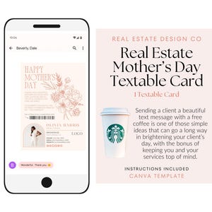 Happy Mother's Day tekstbare koffiekaartcanvasjabloon, tekstberichtsjabloon voor klant, koffiecadeaubon, makelaarsmarketing