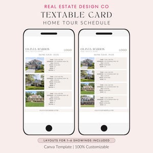 Real Estate Buyer Showings, Home Tour Schedule, Text Message Canva Templates, Textable Card, House Hunting Tour, Buyer Showings Schedule