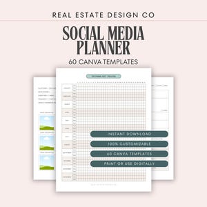 Real Estate Social Media Planner, 60 Canva Templates (Digital Download)
