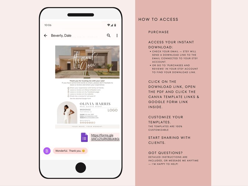 Demande d'avis immobilier : Modèles de formulaires Google et Canva (téléchargement numérique), marketing pour agents immobiliers, témoignages clients image 8