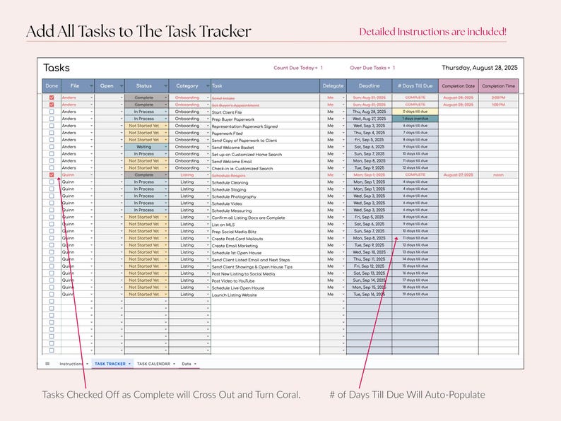 Checked Off Tracker Real Estate Transaction Task Tracker: Lead to Sold Google Sheets ...