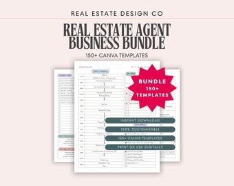 Real Estate Business Planner Bundle: 150+ Canva Templates (Digital Download), Goal Setting, Client Management...