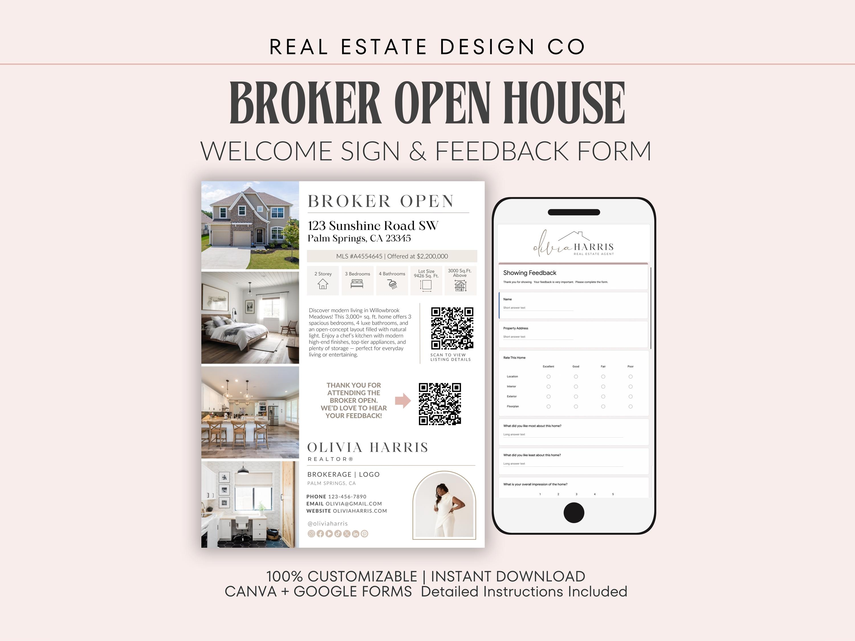 Real Estate Broker Open House Welcome Sign & Feedback Form (QR Codes ...