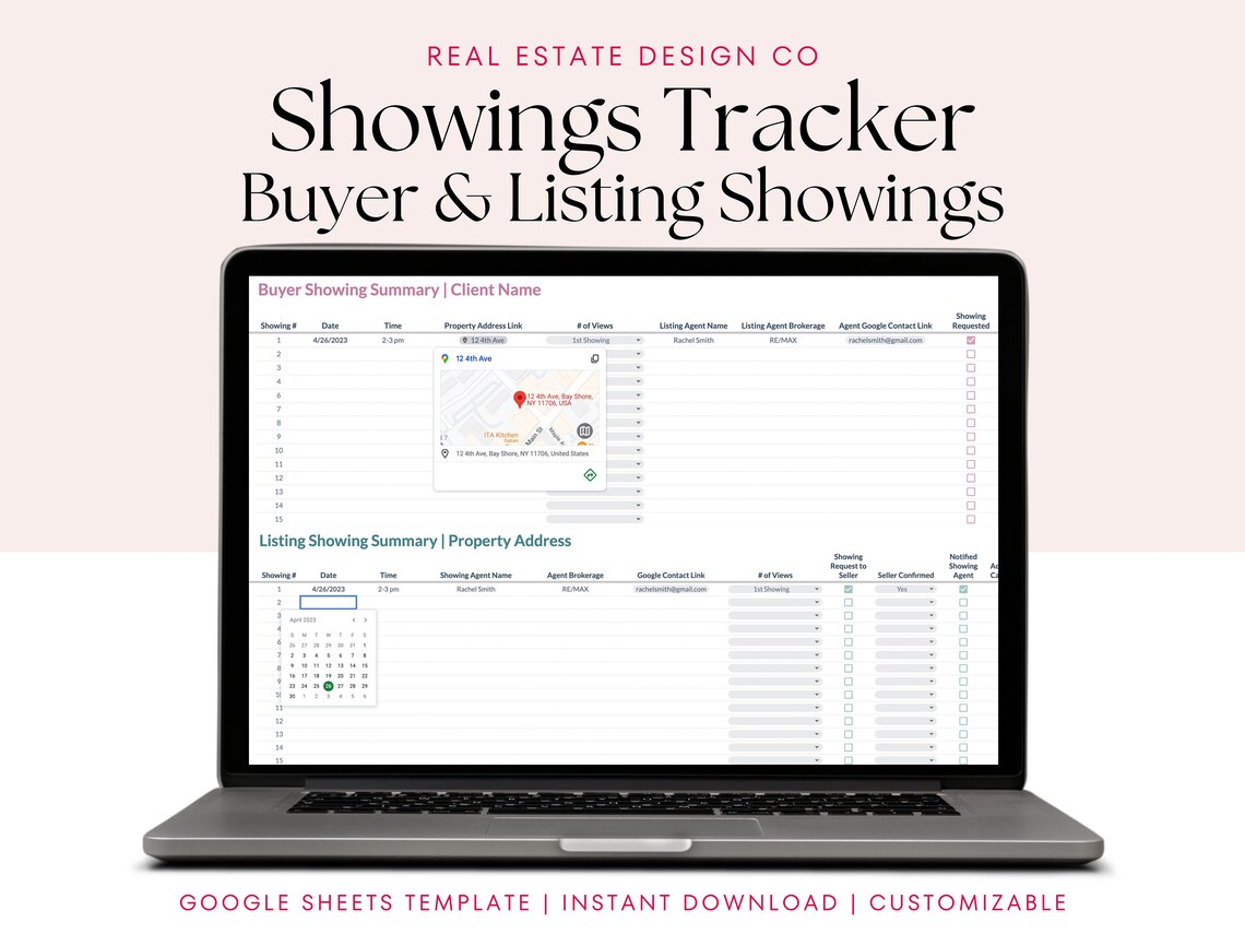 Real Estate Buyer Showings Tracker Listing Showings Tracker Google Sheets Template Client