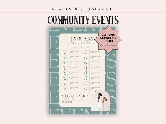 Real Estate Agent Community Event Flyer Canva Template, Monthly Marketing (Digital Download)