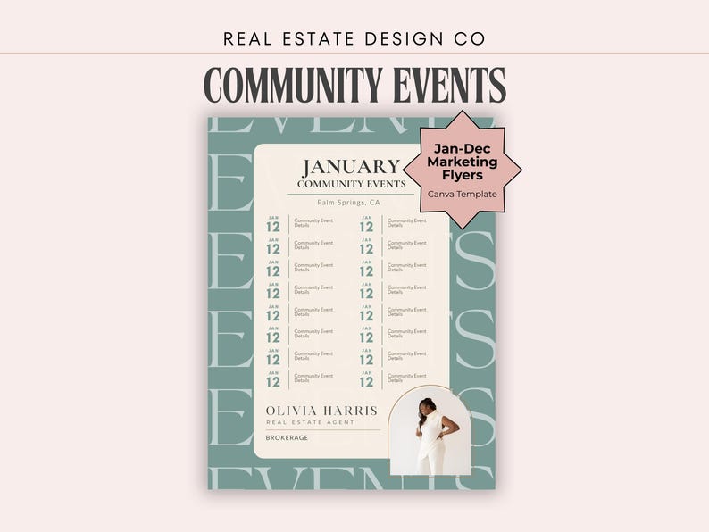 Real Estate Agent Community Event Flyer Canva Template, Monthly Marketing (Digital Download) image 1