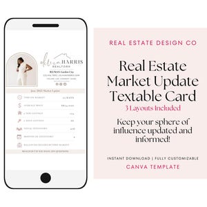 Mise à jour du marché Modèle Canva pour message immobilier Agent de communication acheteur et vendeur Statistiques du marché Carte texte pour message texte