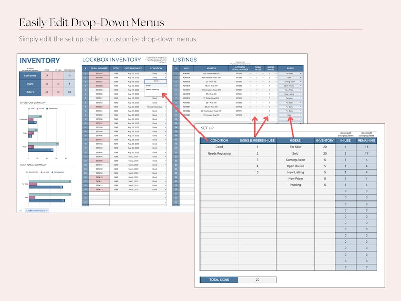 Real Estate Agent Lockbox, Sign & Rider Inventory Tracker, Google Sheets Template, Business Tools image 4