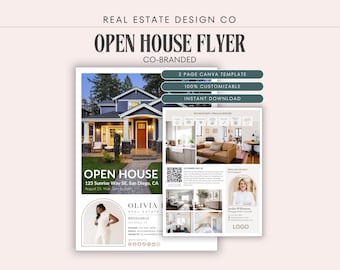 Co-Branded Open House Flyer Canva Template: Real Estate Listing Marketing with QR Code