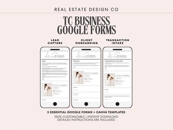 Transaction Coordinator Google Forms Templates, Lead Capture, Inquiry, Real Estate Agent Onboarding, Transaction Intake