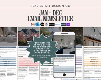 Real Estate Email Templates Newsletter Bundle | Editable Canva | Gmail, Mailchimp, HTML, Monthly Jan-Dec