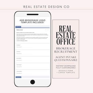 Real Estate Agent Recruitment Intake Form: Google Form & Canva Template, Hiring Questionnaire
