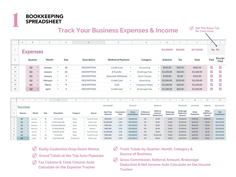 Google Sheets Template Real Estate Bundle Bookkeeping Etsy