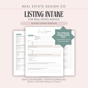 Real Estate Listing Presentation Property Intake, Listing Appointment Checklist Listing Process Seller Questionnaire Editable Canva Template