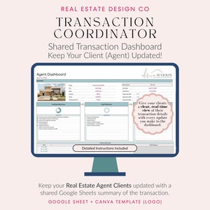 Real Estate Transaction Coordinator Client Dashboard Google Sheets Spreadsheet Template, Share with your Agent Client, Transaction Tracker