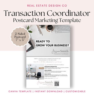 Transaction Coordinator Postcard Canva Template Marketing to Real Estate Agents, Business Advertising, Prospecting Template, Add a QR Code