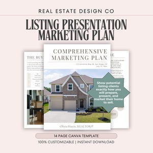 Real Estate Listing Presentation Marketing Plan: 16-Page Canva Template (Digital Download)