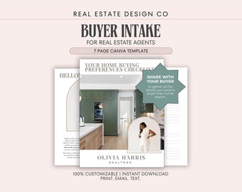 Real Estate Buyer Intake Form | Buyer Questionnaire, Editable Canva Template for Realtors (7 Pages)