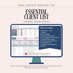 Lista de clientes inmobiliarios en Google Sheets, CRM con calendario de seguimiento, panel de control de clientes.