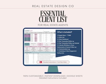 Real Estate Client List Google Sheets, CRM with Follow-up Calendar, Client Dashboard