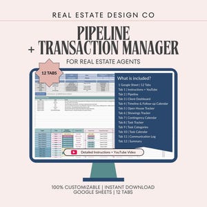 Gerenciador de Pipeline e Transações Imobiliárias, Planilha Google com 12 Abas, CRM