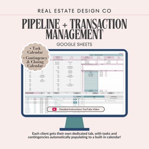 Real Estate Transaction Management System, Pipeline, Task Calendar, Contingency and Closing Calendar, Google Sheets