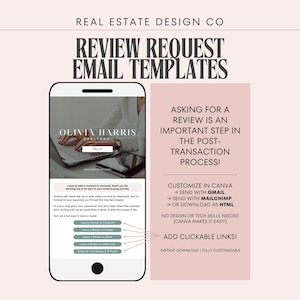 Plantilla de correo electrónico para solicitar una revisión de bienes raíces/solicitud de recomendación/Gmail, Mailchimp, HTML, Canva
