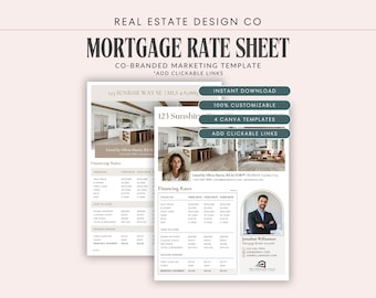Real Estate Mortgage Rate Sheet Canva Template, Co-branded | Open House, Listing Marketing