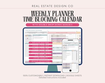 Zeitblockierung Digitaler Planer: Wochenkalender, To Do Liste, Habit Tracker, Google Sheets Tabelle