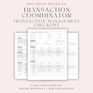 Transaction Coordinator Checklist Canva Template Real Estate Transaction Management Tracker Buyer & Seller Task Manager Printable Template
