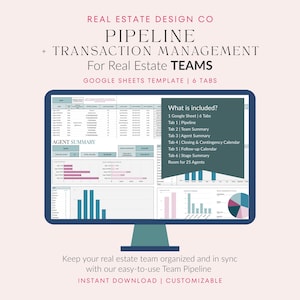 Szablon arkuszy Google dla zespołu ds. nieruchomości Narzędzie do śledzenia działalności Narzędzie do śledzenia klientów Narzędzie do śledzenia leadów Lista kontrolna punktów styku z agentem Kupujący i sprzedający